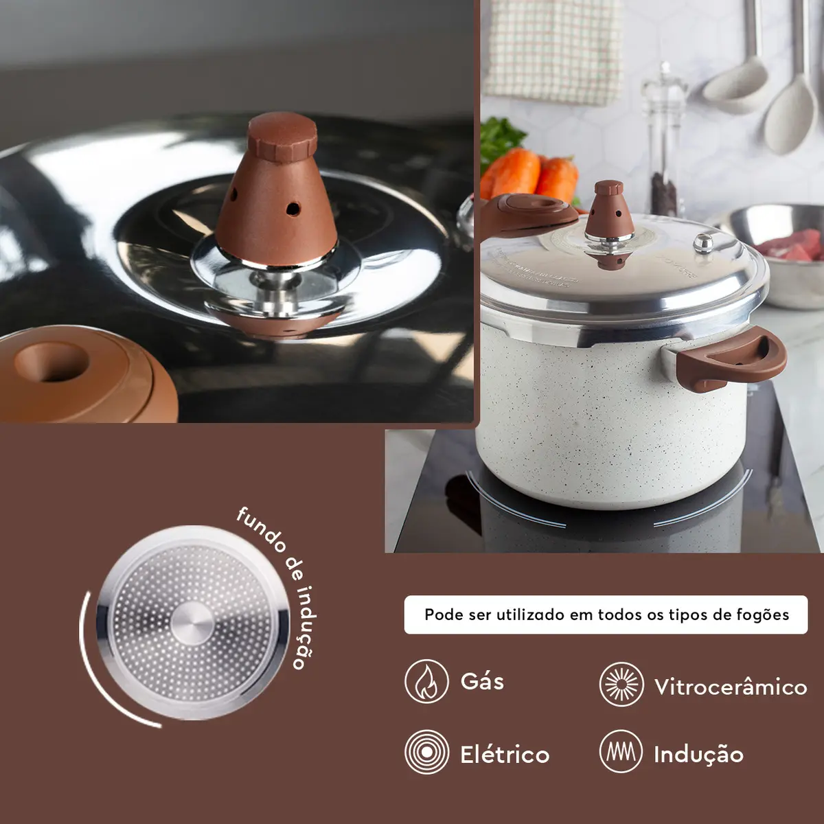 Panela Vivaci sobre fogão, compatível com indução